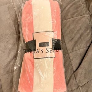 Victoria’s Secret pink and white stripe blanket